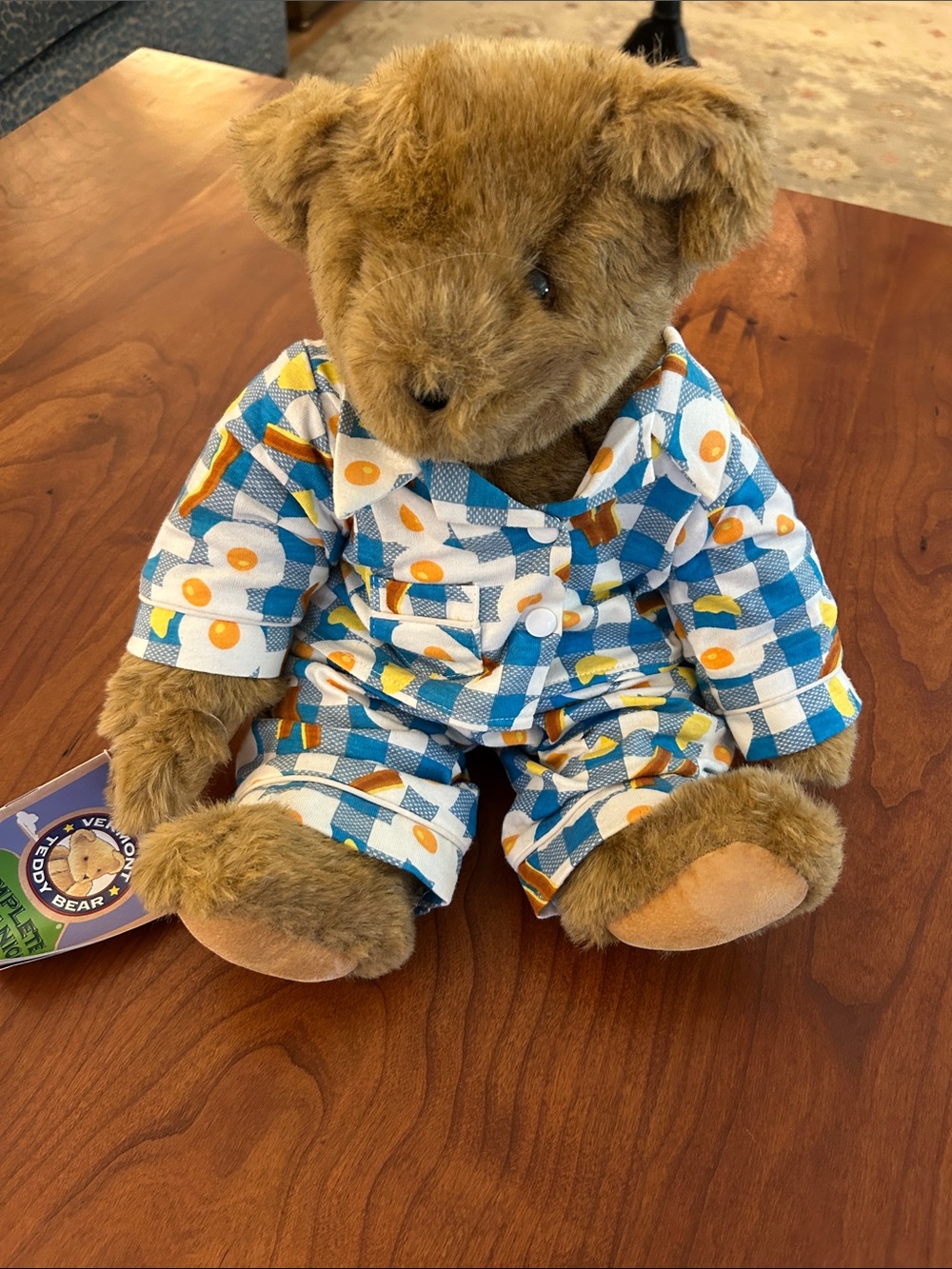 Plush Brown Teddy Bear in Blue Check Pajamas - Kids Stuffed Animal